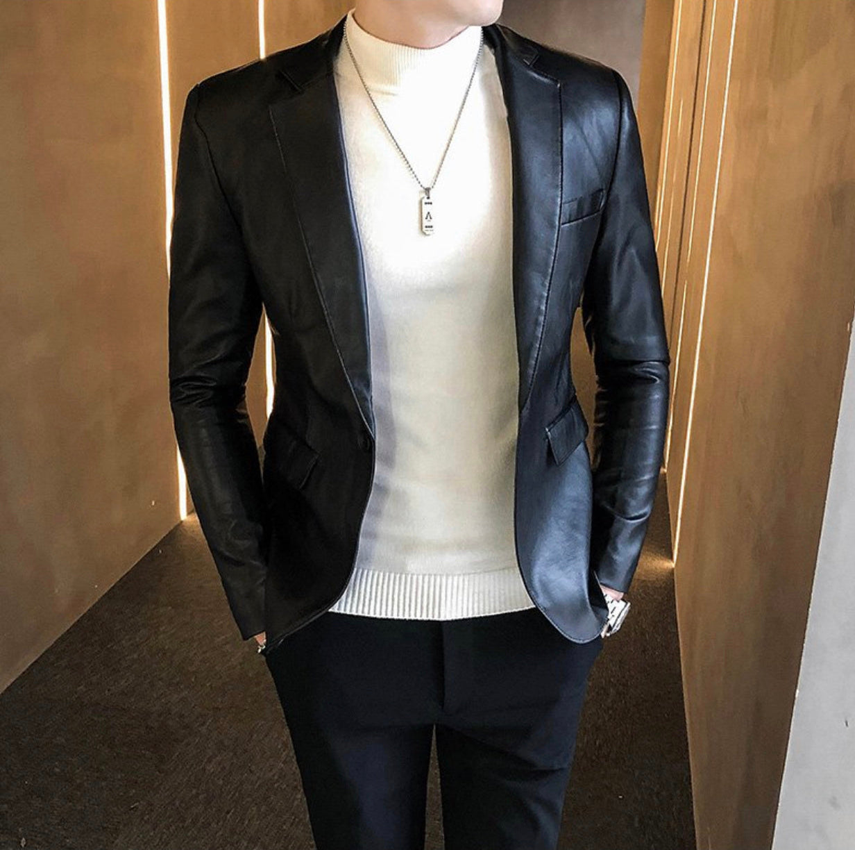 Fashion Slim fit Casual Leather Blazers