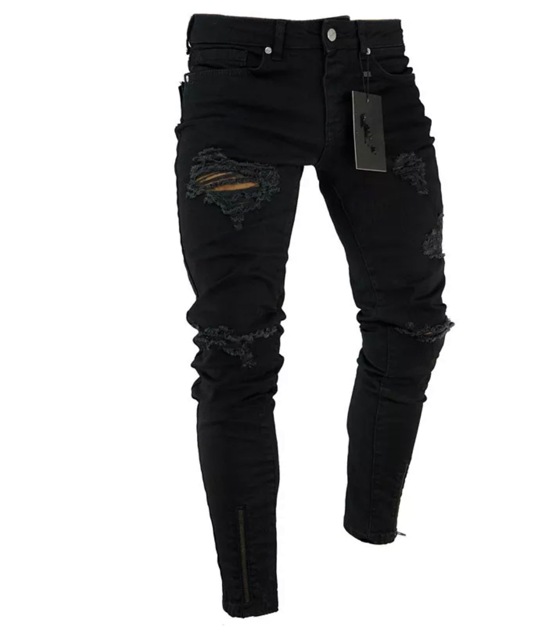 Slim fit Ripped Destroyed Stretch Pants Black Denim Jeans