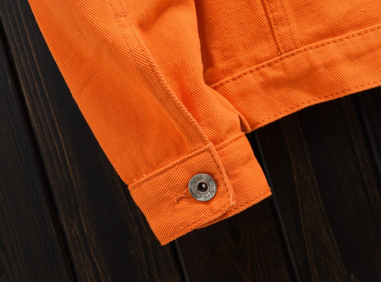 Orange Lapel Denim Jacket
