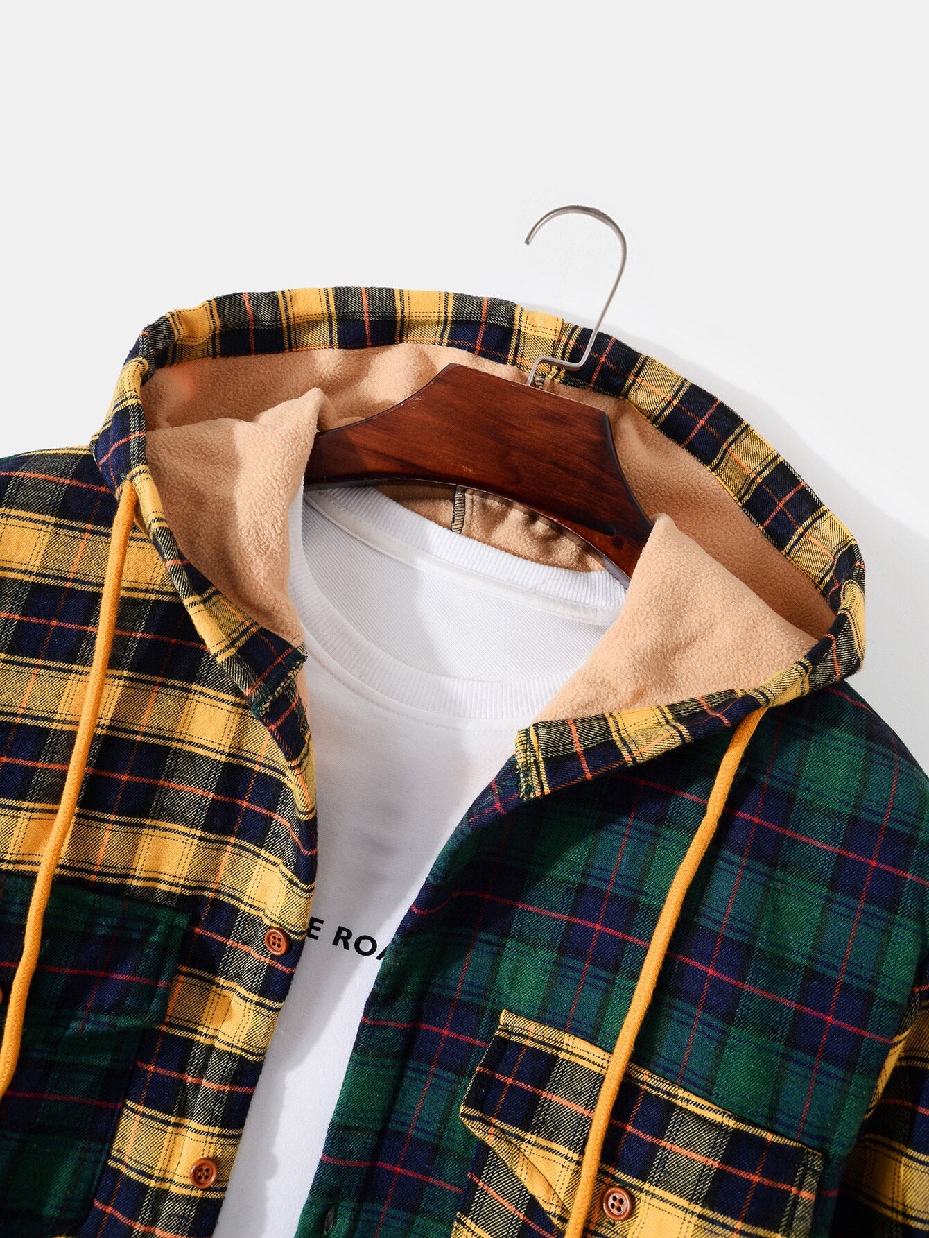 Patchwork Thick Fleece Hooded Shirt