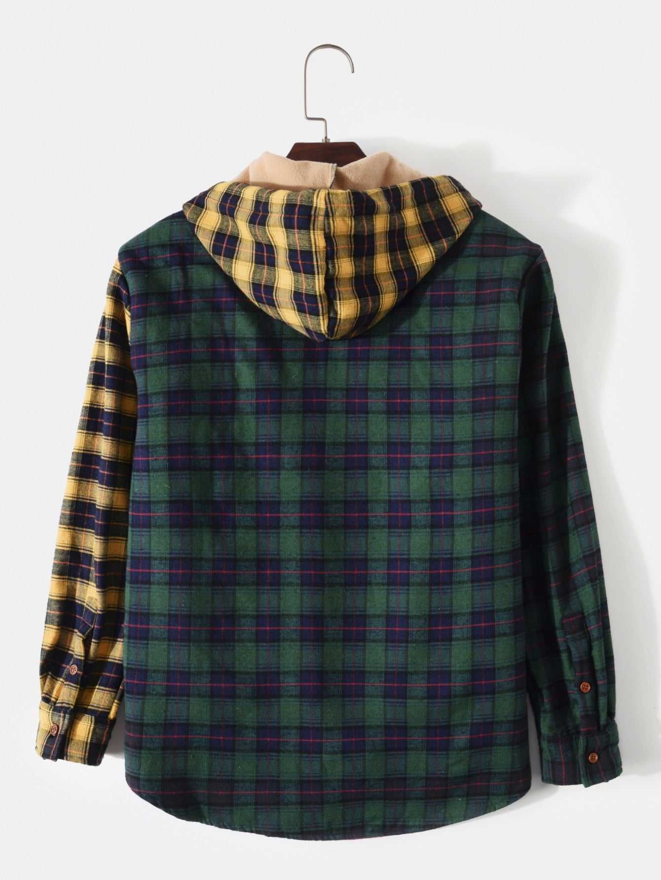 Patchwork Thick Fleece Hooded Shirt