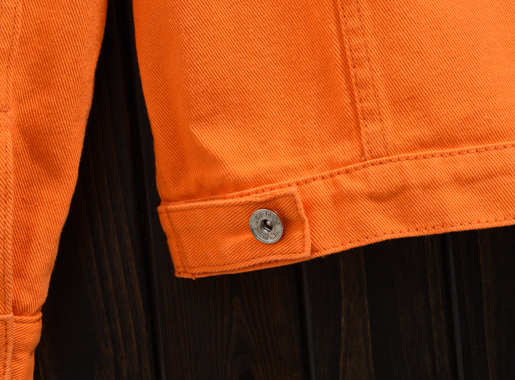 Orange Lapel Denim Jacket