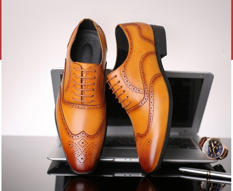 Classic Pointed Toe Leather Business Formal Oxford Shoes