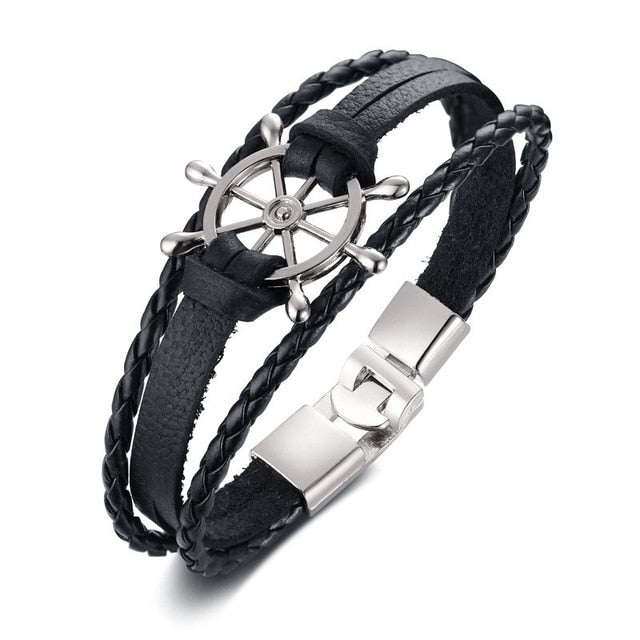 Rudder Charm Multi-layer Leather Rope Bracelets Bangles