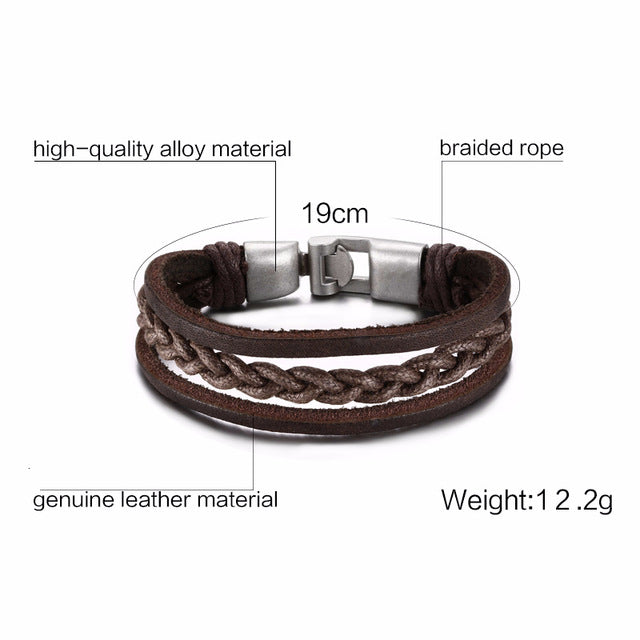 Rudder Charm Multi-layer Leather Rope Bracelets Bangles