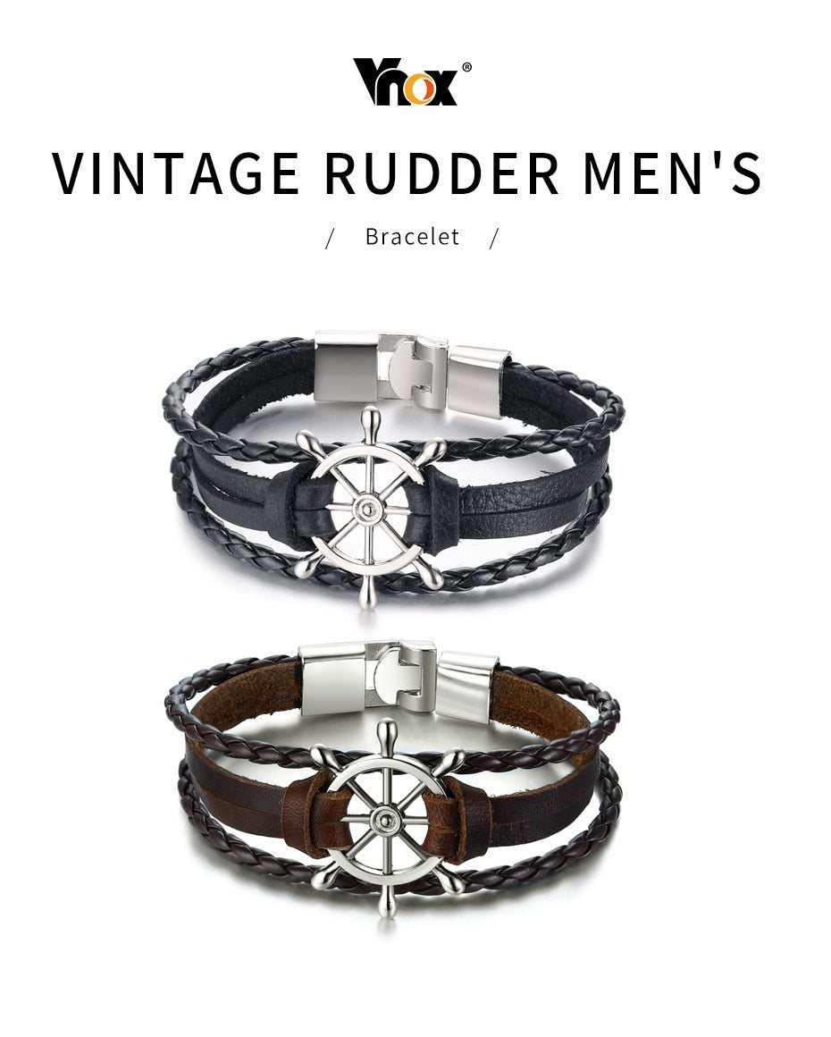 Rudder Charm Multi-layer Leather Rope Bracelets Bangles