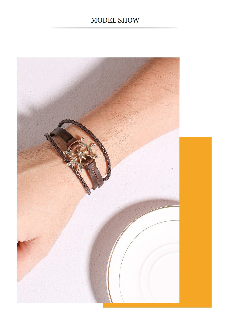 Rudder Charm Multi-layer Leather Rope Bracelets Bangles