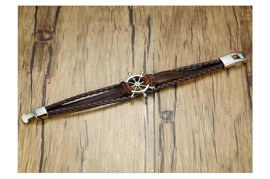 Rudder Charm Multi-layer Leather Rope Bracelets Bangles