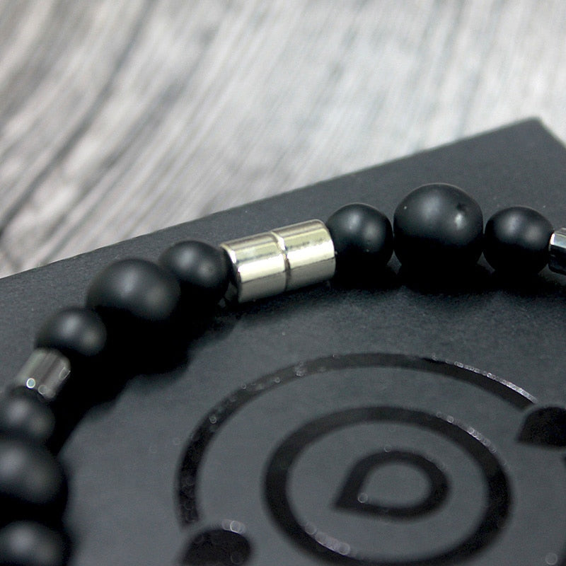 Fashion Classic Vintage Men Matte Black Natural Stone Necklace