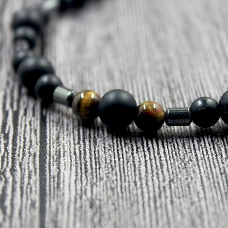 Fashion Classic Vintage Men Matte Black Natural Stone Necklace