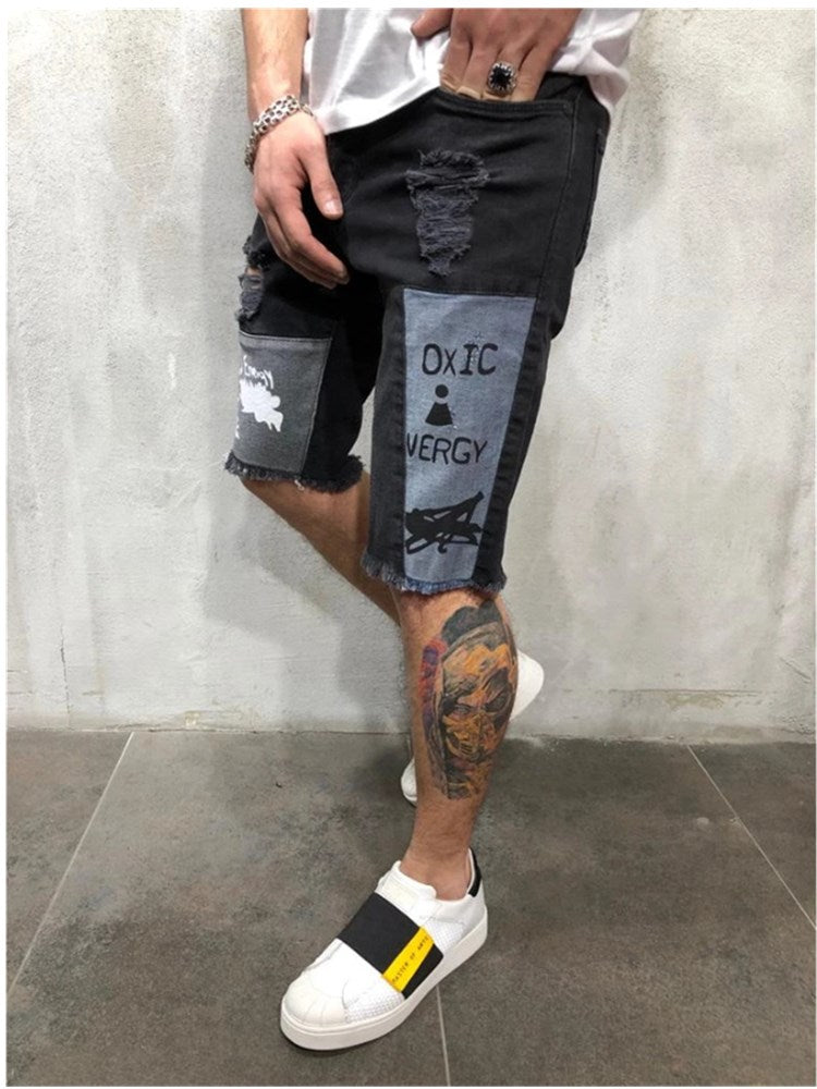 Printing Denim Stretch Skinny Slim Jeans Shorts
