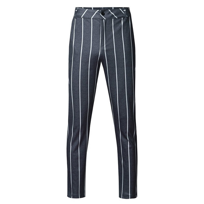 Slim Fit Pants Plaid Design Fashion Grey With Stripe Casual Pants