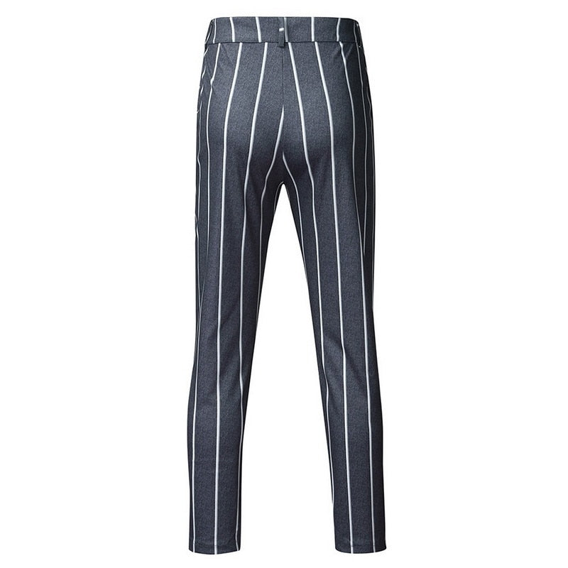 Slim Fit Pants Plaid Design Fashion Grey With Stripe Casual Pants