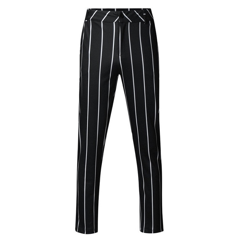 Slim Fit Pants Plaid Design Fashion Grey With Stripe Casual Pants