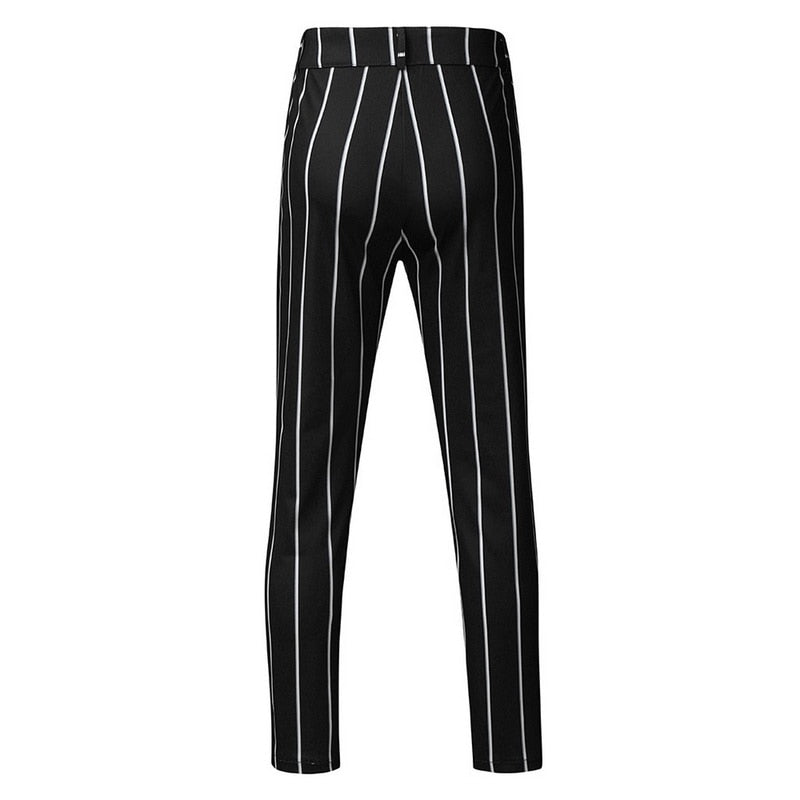 Slim Fit Pants Plaid Design Fashion Grey With Stripe Casual Pants