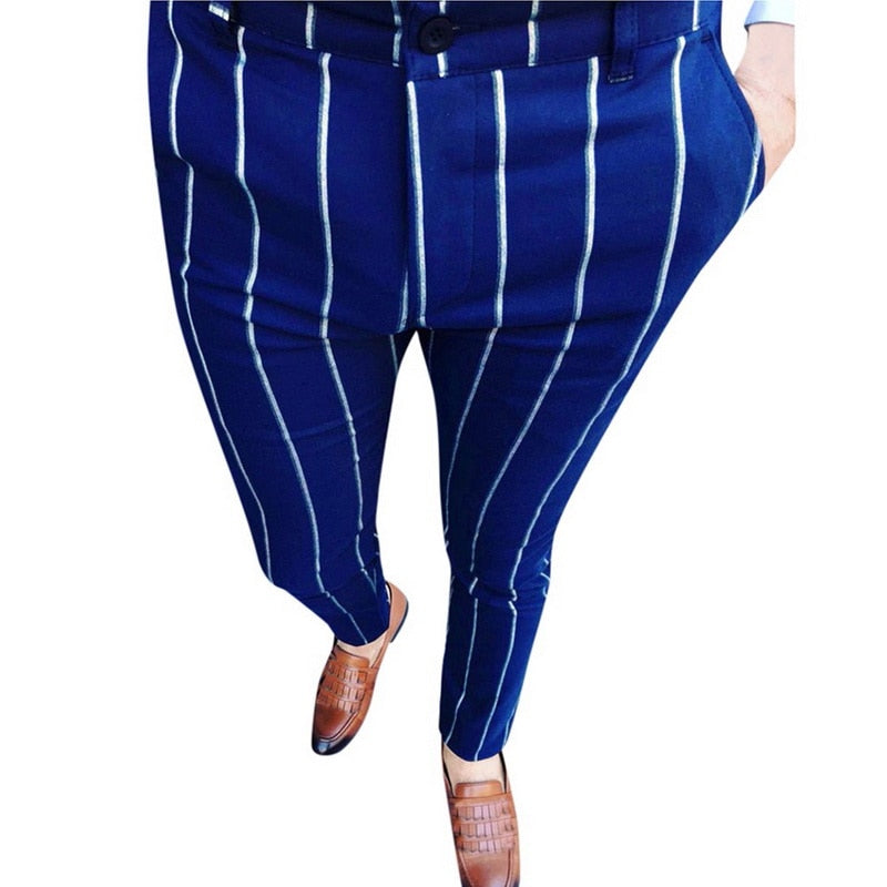 Slim Fit Pants Plaid Design Fashion Grey With Stripe Casual Pants