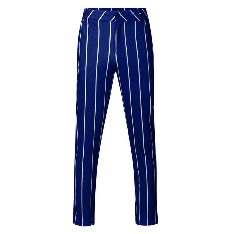 Slim Fit Pants Plaid Design Fashion Grey With Stripe Casual Pants