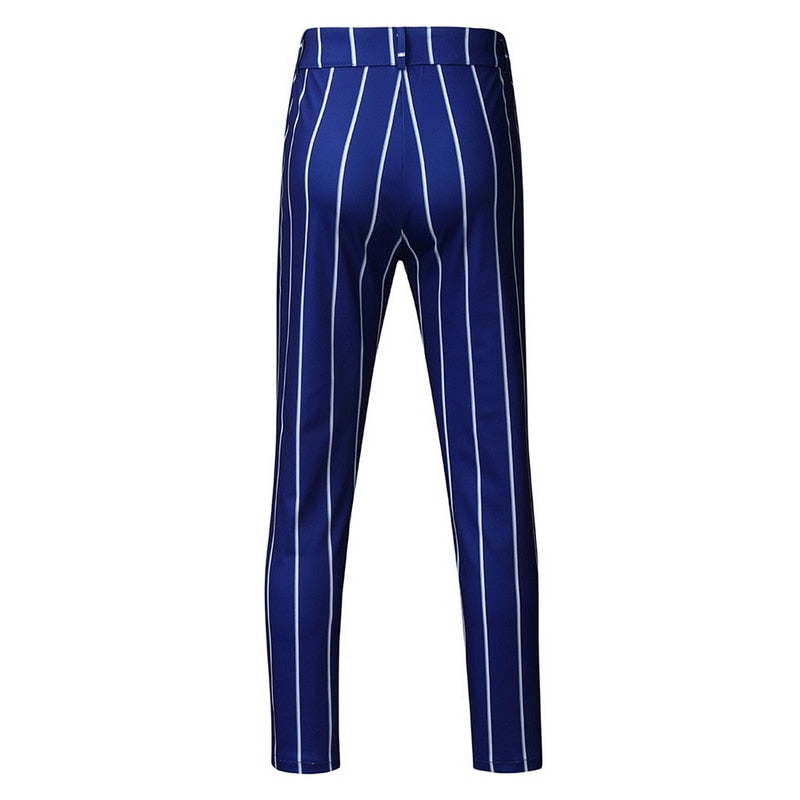 Slim Fit Pants Plaid Design Fashion Grey With Stripe Casual Pants