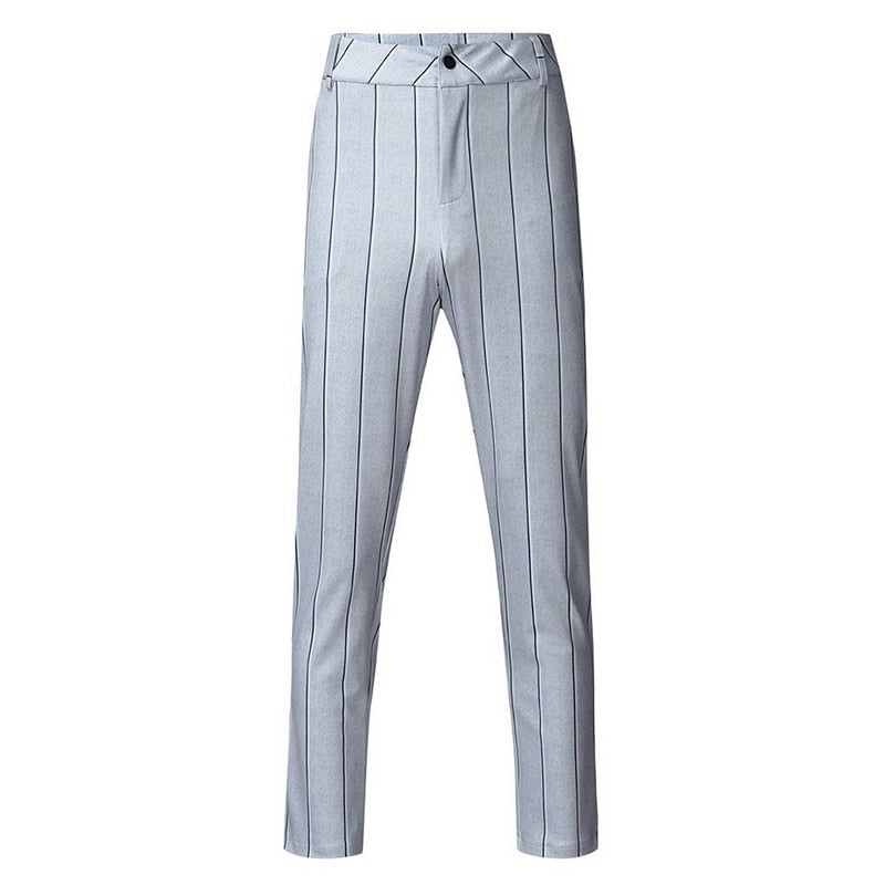 Slim Fit Pants Plaid Design Fashion Grey With Stripe Casual Pants