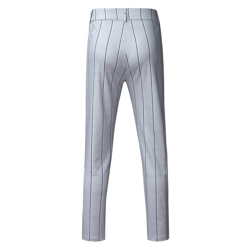 Slim Fit Pants Plaid Design Fashion Grey With Stripe Casual Pants