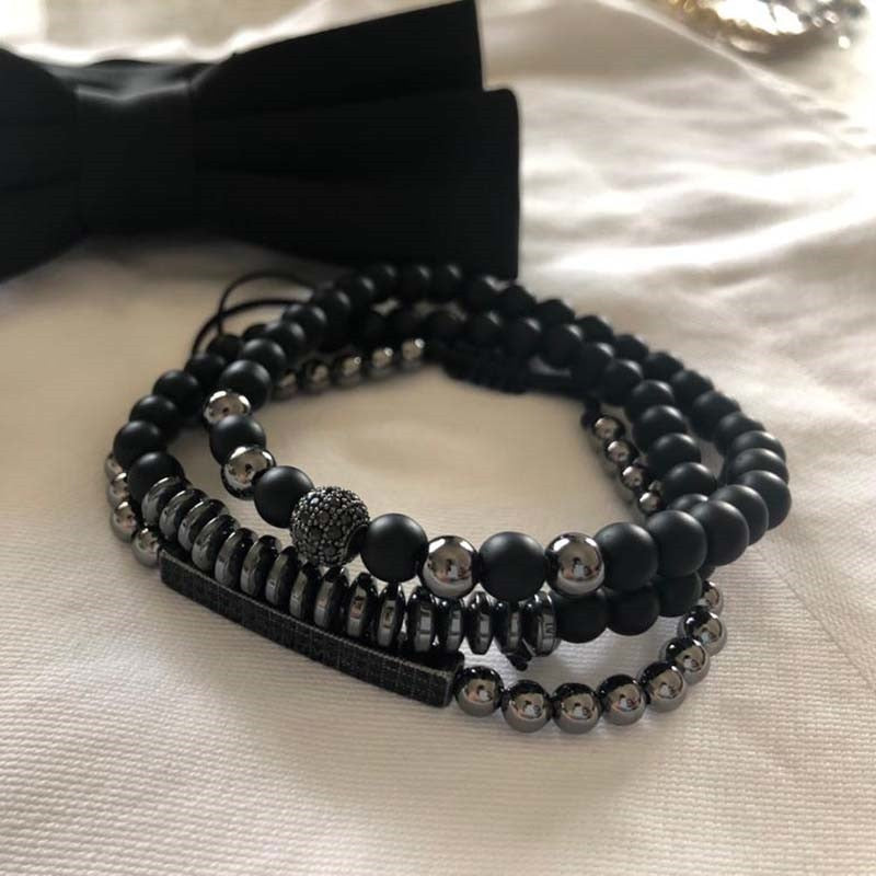 3Pc/Sets Micro Pave Ball Bar Charms Bracelets Sets