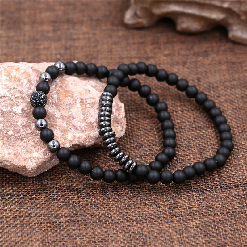 3Pc/Sets Micro Pave Ball Bar Charms Bracelets Sets