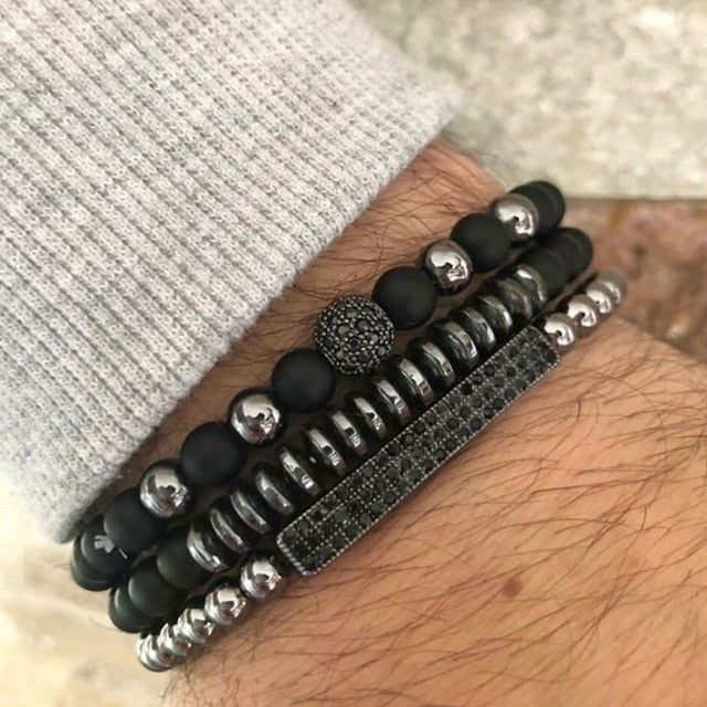 Charms Bracelets Sets | Pave Ball Bar Black Bracelets | TOXYNO