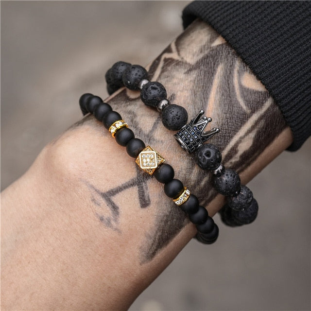 Charms Bracelets Sets | Pave Ball Bar Black Bracelets | TOXYNO