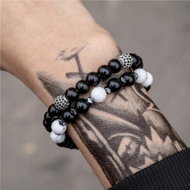 Charms Bracelets Sets | Pave Ball Bar Black Bracelets | TOXYNO