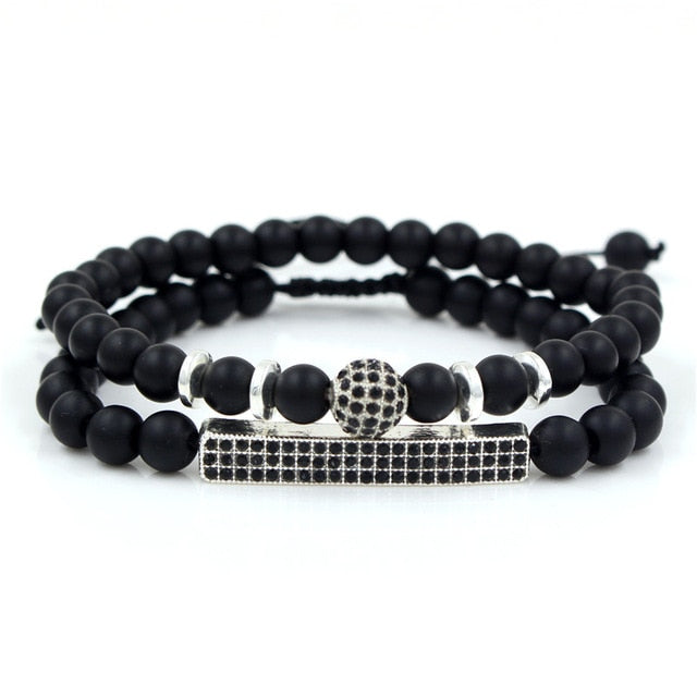 Charms Bracelets Sets | Pave Ball Bar Black Bracelets | TOXYNO