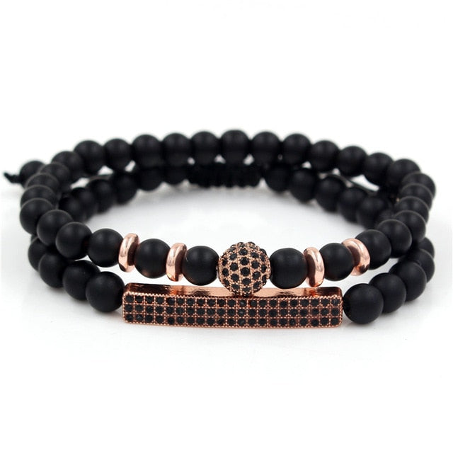 3Pc/Sets Micro Pave Ball Bar Charms Bracelets Sets