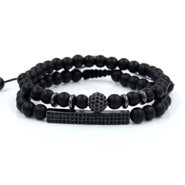 3Pc/Sets Micro Pave Ball Bar Charms Bracelets Sets