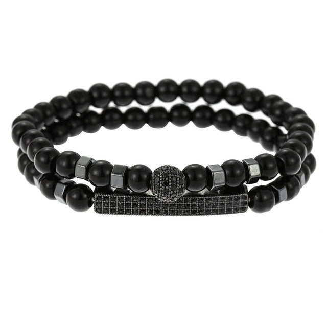 3Pc/Sets Micro Pave Ball Bar Charms Bracelets Sets