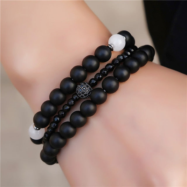 3Pc/Sets Micro Pave Ball Bar Charms Bracelets Sets
