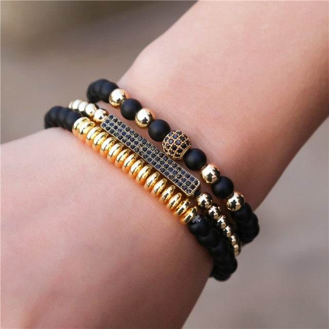3Pc/Sets Micro Pave Ball Bar Charms Bracelets Sets