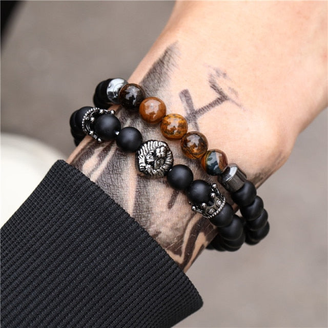 3Pc/Sets Micro Pave Ball Bar Charms Bracelets Sets