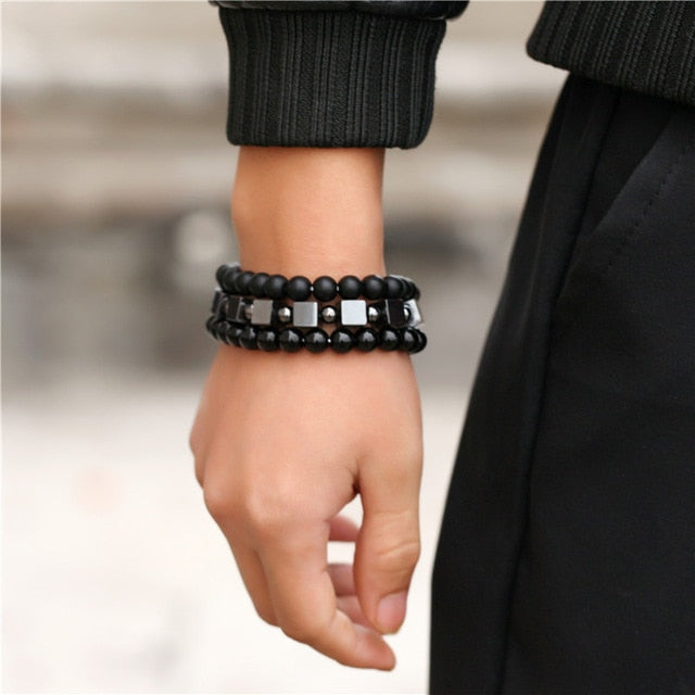 3Pc/Sets Micro Pave Ball Bar Charms Bracelets Sets