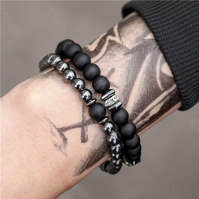 Charms Bracelets Sets | Pave Ball Bar Black Bracelets | TOXYNO