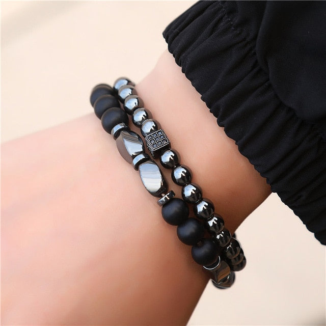 3Pc/Sets Micro Pave Ball Bar Charms Bracelets Sets