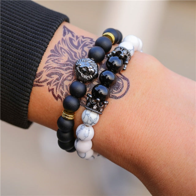 3Pc/Sets Micro Pave Ball Bar Charms Bracelets Sets