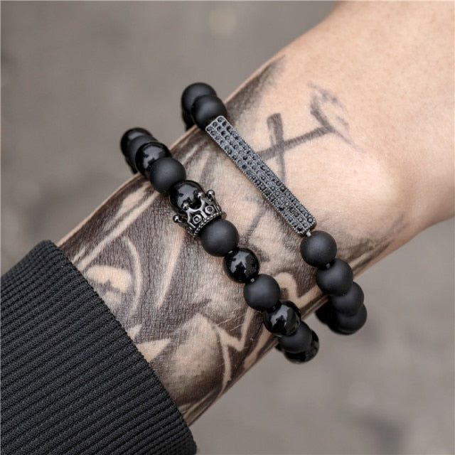 3Pc/Sets Micro Pave Ball Bar Charms Bracelets Sets