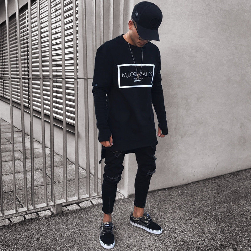 Slim fit Ripped Destroyed Stretch Pants Black Denim Jeans