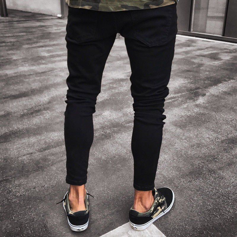 Slim fit Ripped Destroyed Stretch Pants Black Denim Jeans