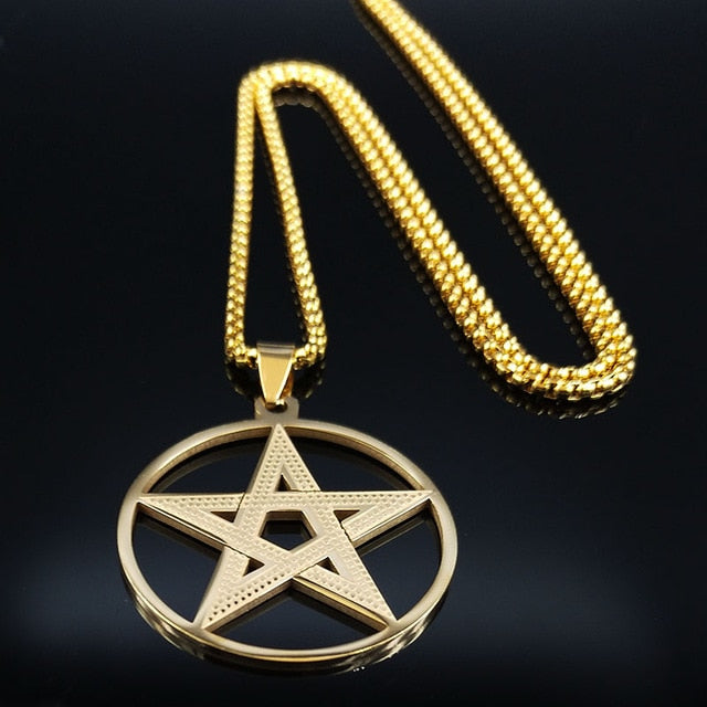 Pentagram Gold Pendants Necklace