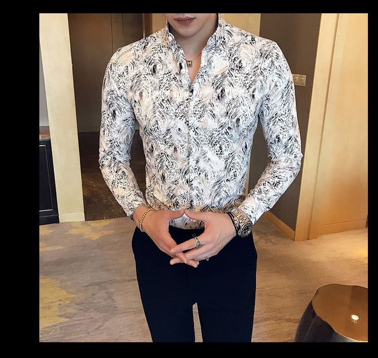 Metallic Printed Gold Slim Fit Shirt