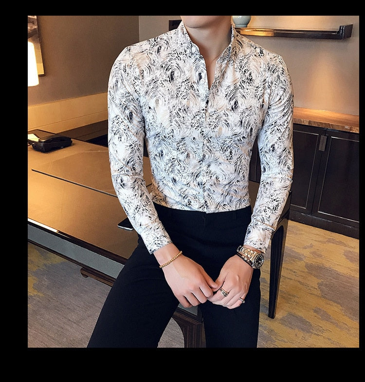 Metallic Printed Gold Slim Fit Shirt