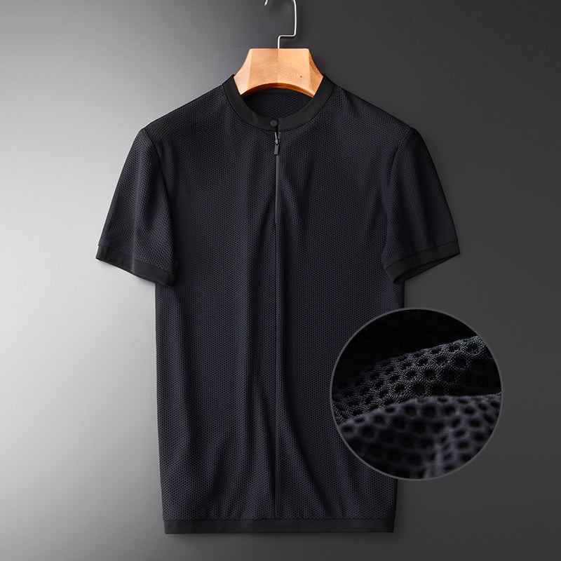 Mesh Stand Collar Short Sleeve T-shirts