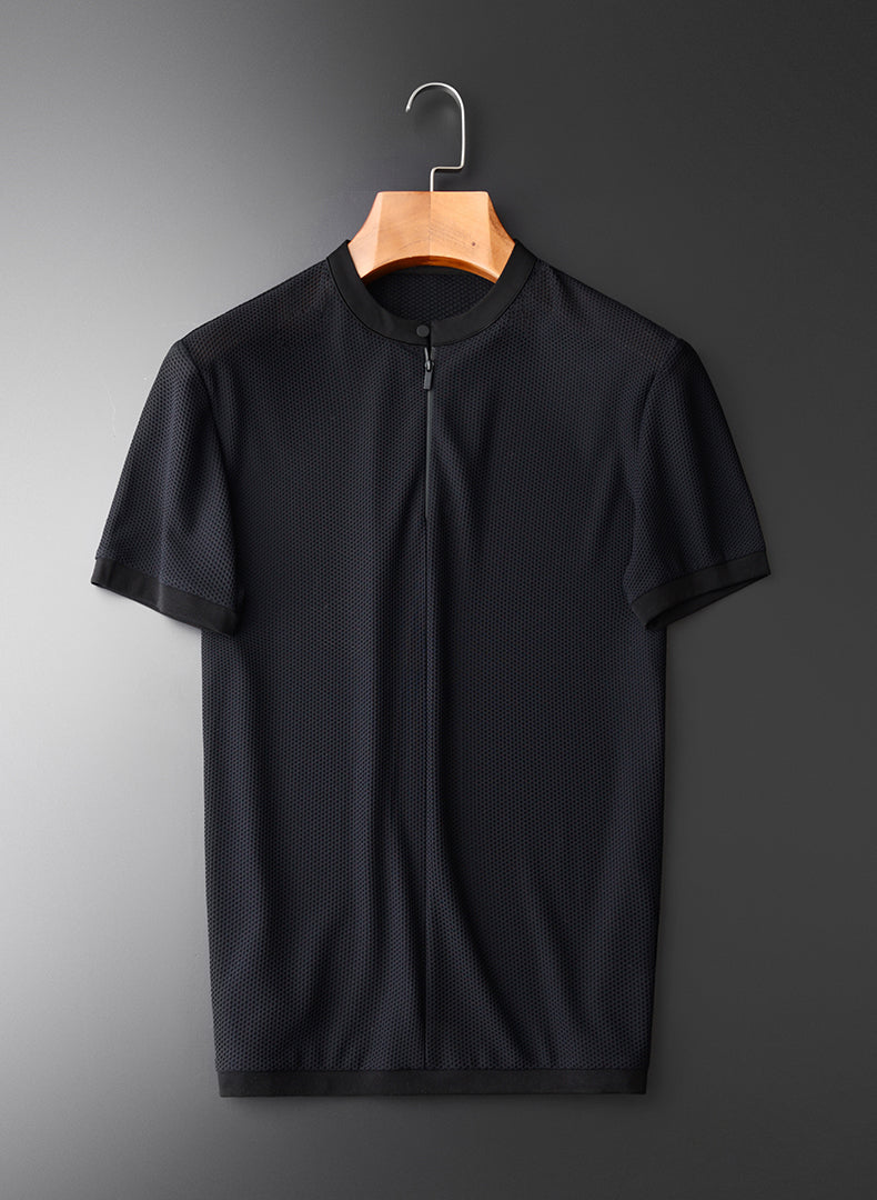 Mesh Stand Collar Short Sleeve T-shirts