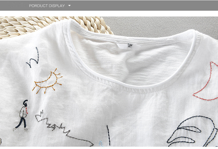 Short-Sleeve Men Casual Embroidery Stitching Round Neck T-shirt