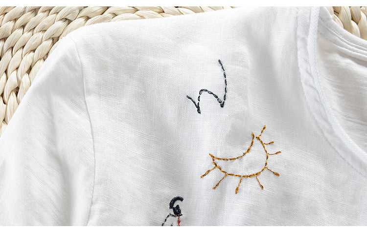 Short-Sleeve Men Casual Embroidery Stitching Round Neck T-shirt